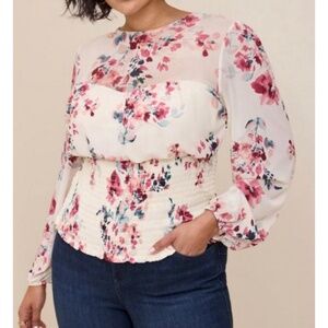 🆕 Stretch Mesh Sweetheart Smocked Long Sleeve Top 3 3X 22 24 NWT Torrid New!